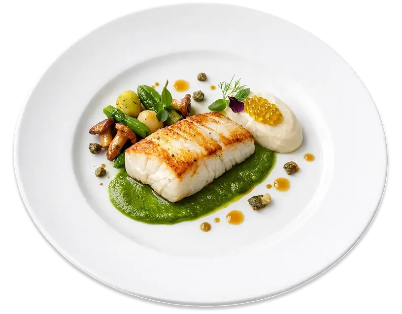 plated white fish entrée