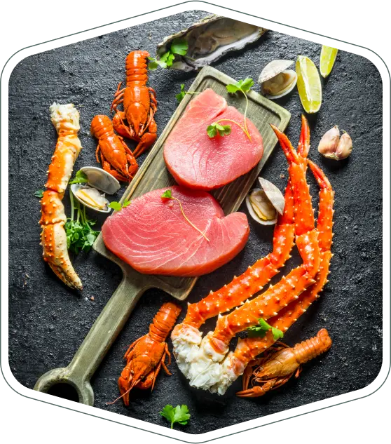 Tuna cuts and shellfish assortment