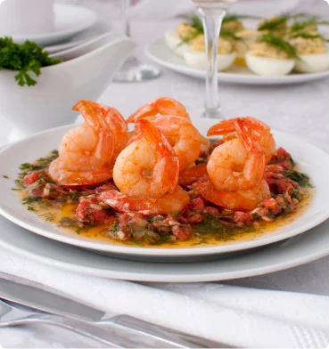 Plato de camarones servido